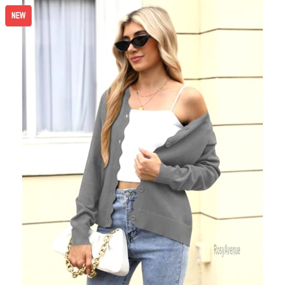 Viscose V-Neck Cardigan Long Sleeve Slim Fit Lightweight Sweater - Picture 3 of 6